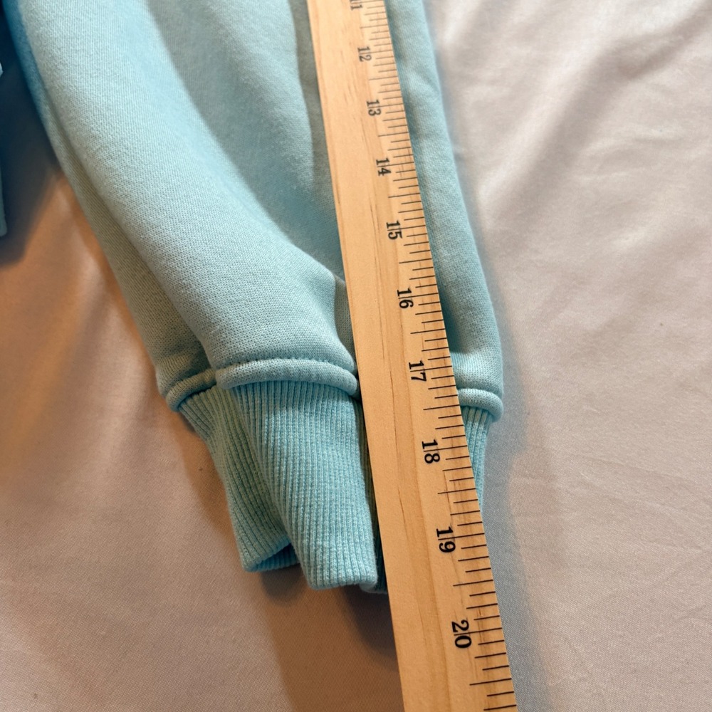 Pink Palm Puff Hoodie Womens Large Blue Tropical Embroidered Fleece Sweatshirt - Picture 9 of 9
